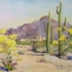 Norma Basset Hall, Arizona Landscape, c. 1949, watercolor, 17.75” x 24”, from the Tucson Museum of Art Collection.