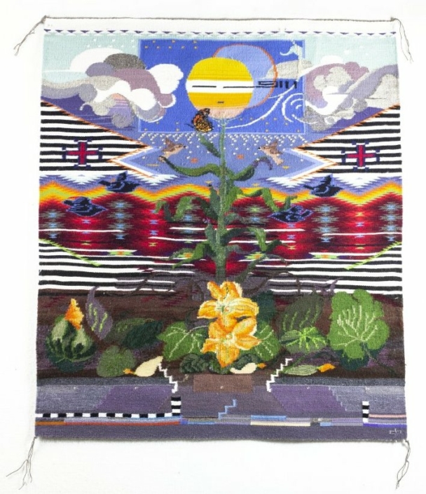 Marlowe Katoney (b. 1976), Diné (Navajo), Garden Ornaments, wool, 51 x 44 in. Gift of James and Louise Glasser. 2019.11