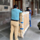 A crate with TMA artworks in the building of the Secretaria de Educación Pública in downtown Mexico City